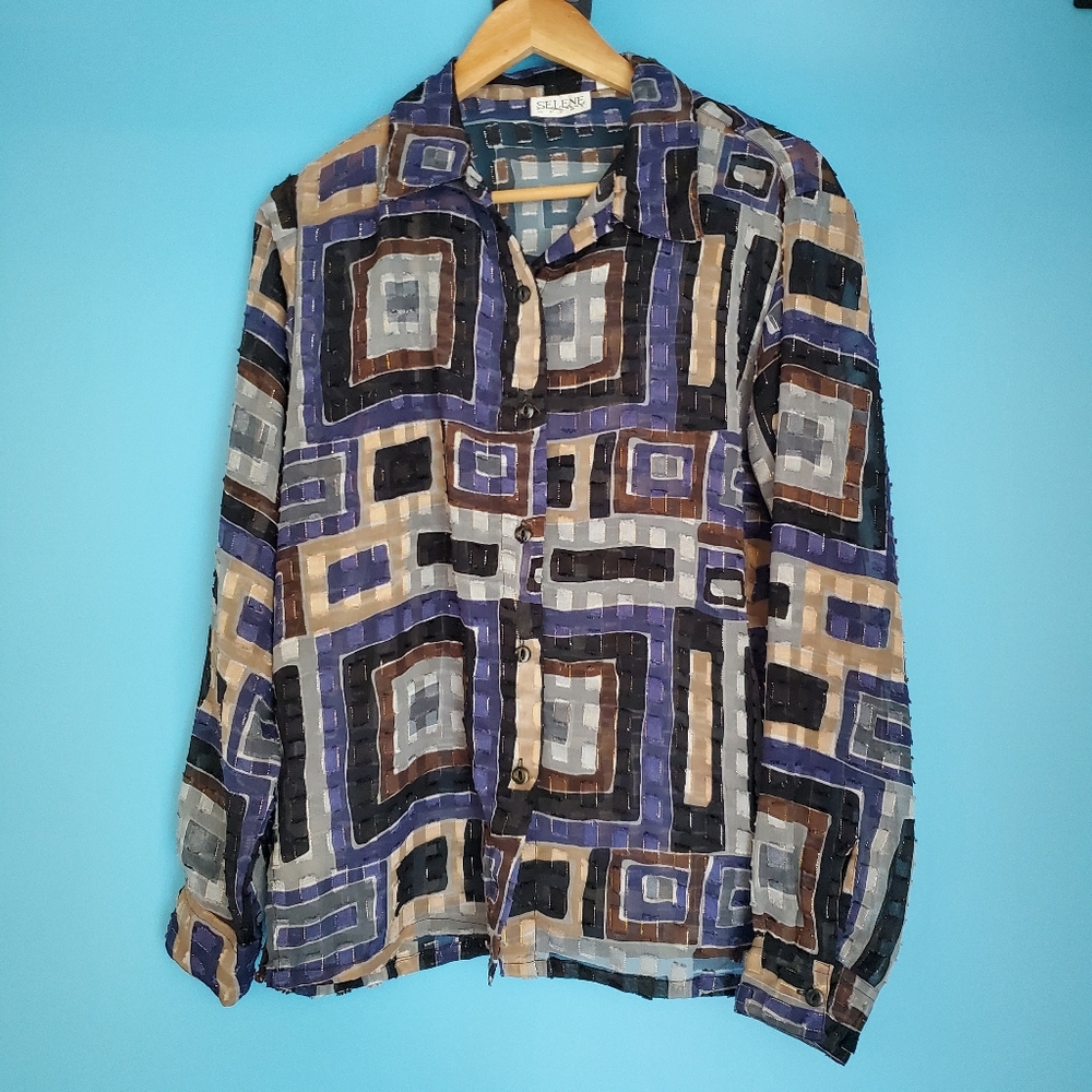 Vintage Selene Sport Blouse Size Small Button Up Long Sleeve